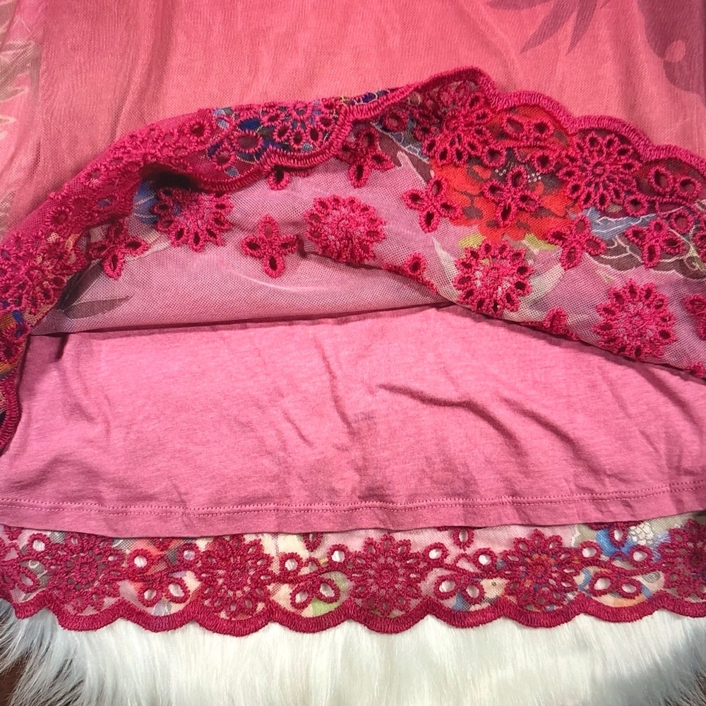 Johnny Was Sheer Floral Tie-Neck Blouse in Red and Pink - Picture 5 of 7